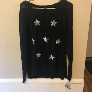 INC navy silver sequin star scoop neck sweater